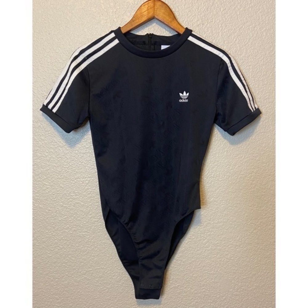 Adidas Trefoil Logo Embossed Black Body Suit Size Small